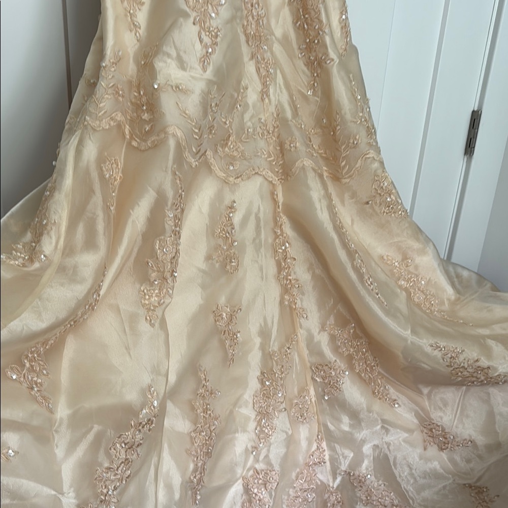 Gold Ruffled Sweetheart Wedding Gown - Picture 5 of 9